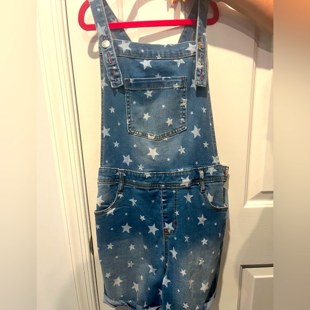 NWT Girls blue and white denim overalls with white stars